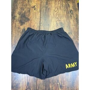 UNICOR Mens Small APFU Army Training Shorts Black Yellow Logo PT Trunks 5" Ins